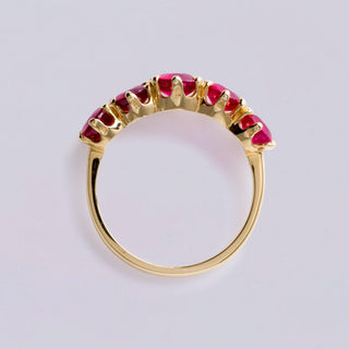 2.50ct Burma Ruby 5 Stone Ring | Vintage 18K Gold Red Gemstone Band