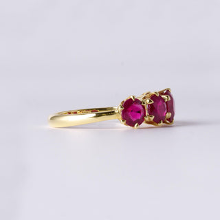 2.50ct Burma Ruby 5 Stone Ring | Vintage 18K Gold Red Gemstone Band
