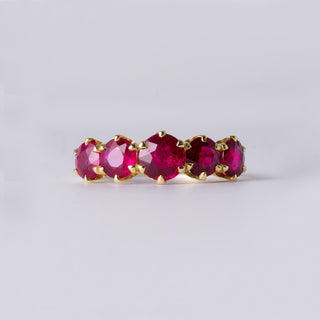2.50ct Burma Ruby 5 Stone Ring | Vintage 18K Gold Red Gemstone Band