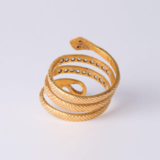 Diamond and Ruby Eyes Serpent Wrap Around Ring 21K Yellow Gold