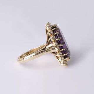 Vintage 10ct Amethyst & 1.80 Carats Diamond Halo Ring 18K Gold