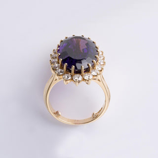 Vintage 10ct Amethyst & 1.80 Carats Diamond Halo Ring 18K Gold