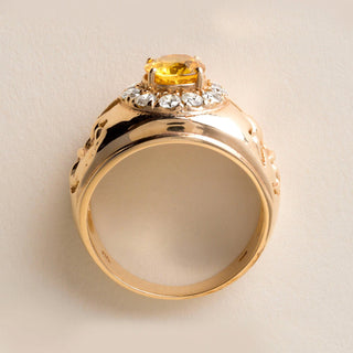 Fleur de Lis 2 Carat Yellow Sapphire and Diamond Statement Ring 14K Yellow Gold