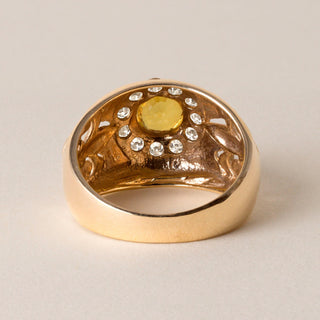 Fleur de Lis 2 Carat Yellow Sapphire and Diamond Statement Ring 14K Yellow Gold