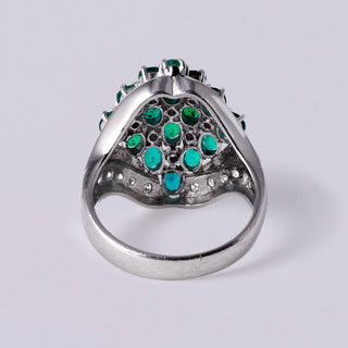 Vintage Platinum Emerald and Diamond Cluster Cocktail Ring