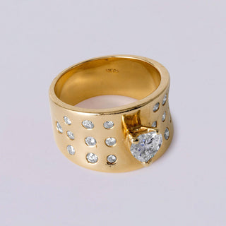 0.55ct Heart Shape Diamond Ring 14K Yellow Gold Wide Band Size 7