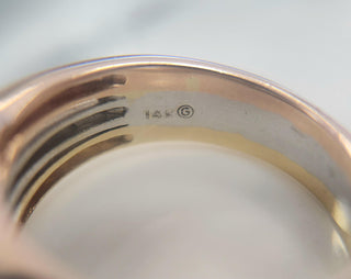 Floating Diamonds Bezel Set 14 Karat Tri Gold 3 Row Ring Band Size 7.25