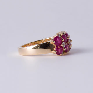 Double Row Ruby & Diamond Ring | 3.50ct Rubies in 14K Yellow Gold