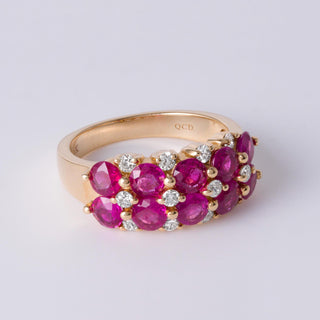 Double Row Ruby & Diamond Ring | 3.50ct Rubies in 14K Yellow Gold