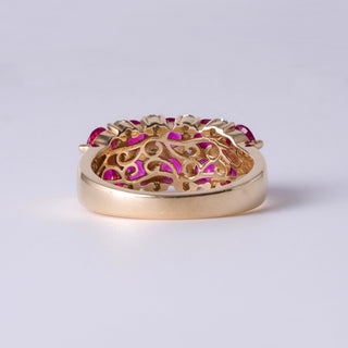 Double Row Ruby & Diamond Ring | 3.50ct Rubies in 14K Yellow Gold