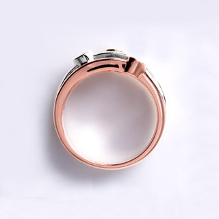 Floating Diamonds Bezel Set 14 Karat Tri Gold 3 Row Ring Band Size 7.25