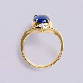 Vintage Sapphire and Diamond Tiara Ring  4.21ct Oval Sapphire  18K Yellow Gold