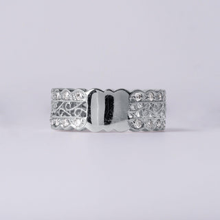 Elegant 18K White Gold Filigree Diamond Band | 0.64 Carat Pavé Set Wide Band