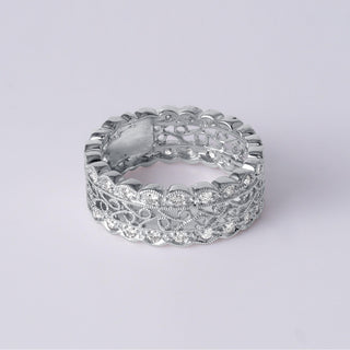 Elegant 18K White Gold Filigree Diamond Band | 0.64 Carat Pavé Set Wide Band