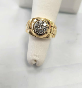 Diamond Presidential Rolex Style Cluster Ring 14K Yellow Gold Pinky Ring