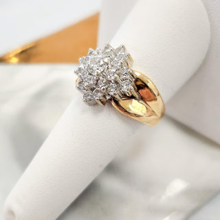 Vintage Diamond 1.50 Carats Cluster Cocktail Ring Cigar Band 14K Yellow Gold