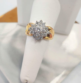 Vintage Diamond 1.50 Carats Cluster Cocktail Ring Cigar Band 14K Yellow Gold