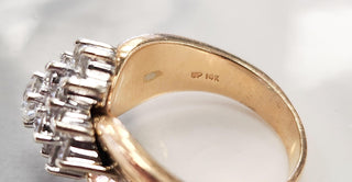 Vintage Diamond 1.50 Carats Cluster Cocktail Ring Cigar Band 14K Yellow Gold