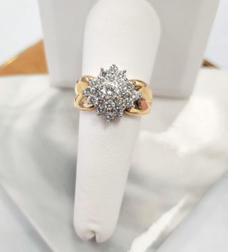 Vintage Diamond 1.50 Carats Cluster Cocktail Ring Cigar Band 14K Yellow Gold