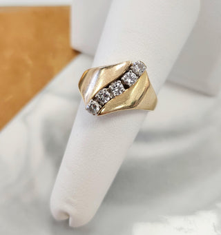 Vintage 0.50 Carats Diamond Freeform Wave Ring 14K Yellow Gold