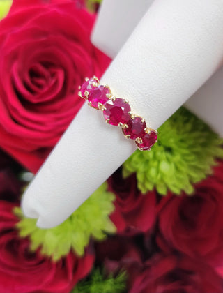 2.50ct Burma Ruby 5 Stone Ring | Vintage 18K Gold Red Gemstone Band
