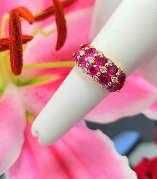 Double Row Ruby & Diamond Ring | 3.50ct Rubies in 14K Yellow Gold
