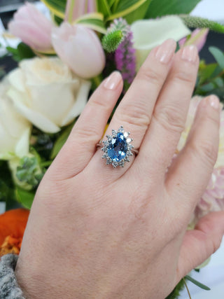 Vintage 2.75 Carat Aquamarine Pear Shape Diamond Halo Ring 14K White Gold