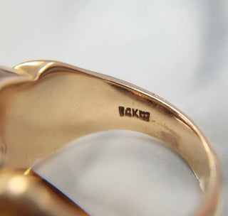 14K Gold Masonic Ring | Double Eagle Head | 0.18ct Old European Cut Diamond