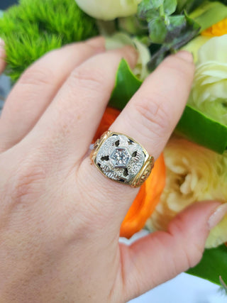 14K Gold Masonic Ring | Double Eagle Head | 0.18ct Old European Cut Diamond