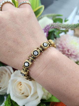 Vintage 14K Gold 1.50 Carats TW Old European Cut Diamond Cube Link Bracelet