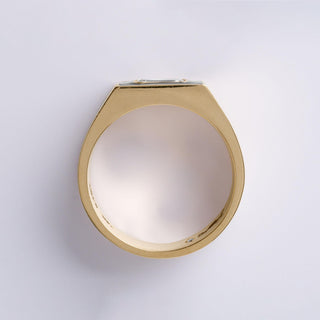 0.70 Carat Emerald Cut Diamond Black Enamel Bezel Set 14K Yellow Gold Cigar Ring