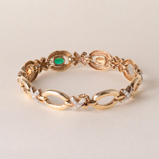 Vintage 14K Gold Emerald, Imperial Topaz & Diamond X Link Bracelet