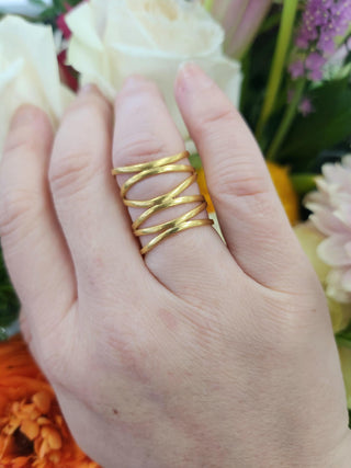 22K Yellow Gold Spiral Multi Layer Wide Wrap Statement Ring Band