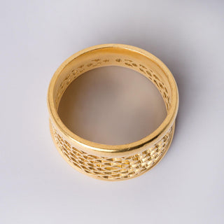 Bold 22K Floral Cut-Out Wide Band Ring – Matte Gold Statement Piece