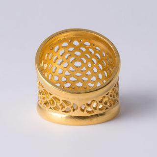 Bold 22K Floral Cut-Out Wide Band Ring – Matte Gold Statement Piece