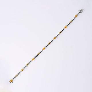 Lovely 1.25 Carat Yellow Sapphire and Diamond Thin Bracelet 14K 2 Tone Gold