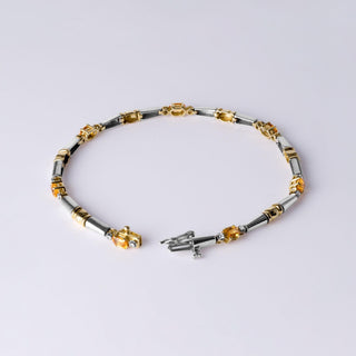 Lovely 1.25 Carat Yellow Sapphire and Diamond Thin Bracelet 14K 2 Tone Gold