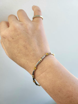 Lovely 1.25 Carat Yellow Sapphire and Diamond Thin Bracelet 14K 2 Tone Gold