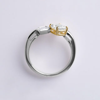 14K 2Tone Toi et Moi 1.31 Carats Kite and Emerald Cut Diamond Bezel Set Ring