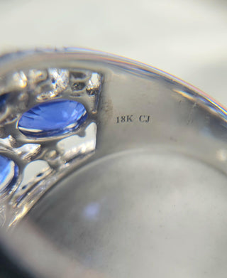 18K Gold 11 Carats Royal Blue Sapphire and Diamond Dome Cocktail Ring