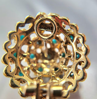 Vintage Italian Turquoise Dome French Lever Back 18K Yellow Gold Earrings
