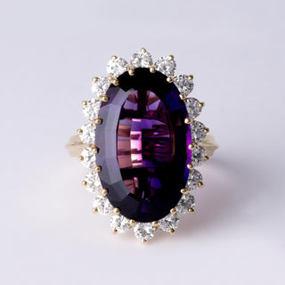 Vintage 10ct Amethyst & 1.80 Carats Diamond Halo Ring 18K Gold