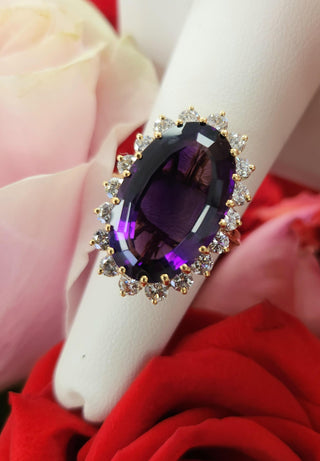 Vintage 10ct Amethyst & 1.80 Carats Diamond Halo Ring 18K Gold