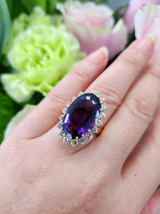 Vintage 10ct Amethyst & 1.80 Carats Diamond Halo Ring 18K Gold