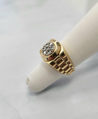 Diamond Presidential Rolex Style Cluster Ring 14K Yellow Gold Pinky Ring
