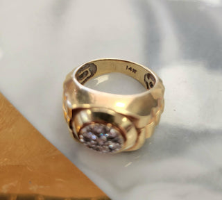 Diamond Presidential Rolex Style Cluster Ring 14K Yellow Gold Pinky Ring