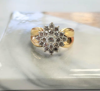 Vintage Diamond 1.50 Carats Cluster Cocktail Ring Cigar Band 14K Yellow Gold