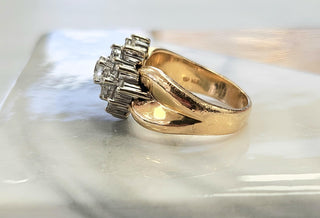 Vintage Diamond 1.50 Carats Cluster Cocktail Ring Cigar Band 14K Yellow Gold