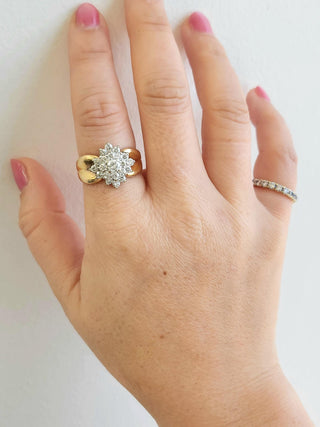 Vintage Diamond 1.50 Carats Cluster Cocktail Ring Cigar Band 14K Yellow Gold