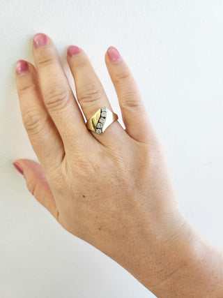 Vintage 0.50 Carats Diamond Freeform Wave Ring 14K Yellow Gold